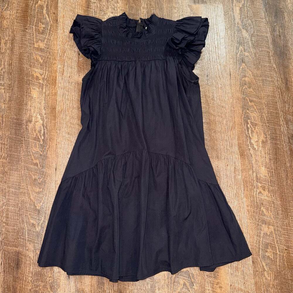 Love the Label Black Cotton Flutter Ruffle Sleeve Tiered Dress Women’s large
